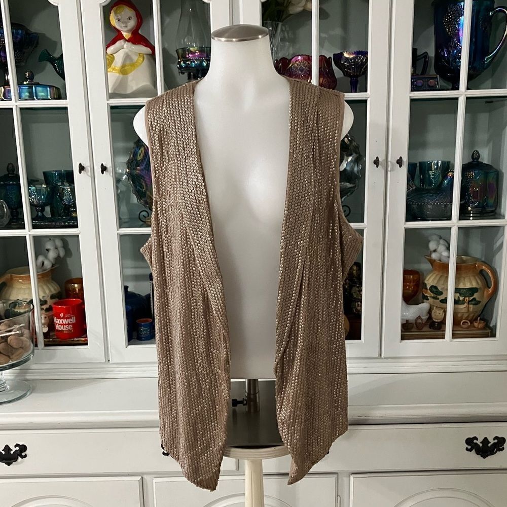 Sequin Vest Tan Gold Chico’s Size Large